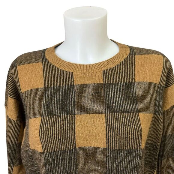 MADEWELL Merino Wool AlpacaBlend Sweater Inkcheck Plaid Golden Brown Cozy Medium - Picture 2 of 8